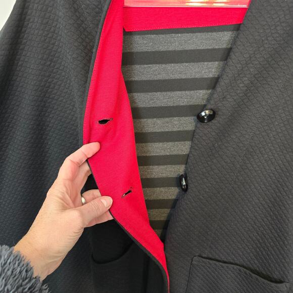 Alembika Duster Cardigan Cape Mixed Fabric Buttons Black Red Gray Size 6 US 16 - Picture 5 of 8